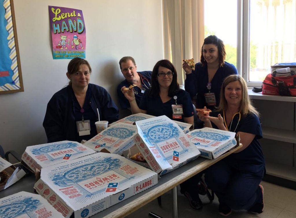 Photo: ICU nurses at Jeanes Hospital in Philadelphia, enjoying Nurses Week pizza!