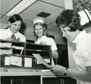 Photo: A hospital nursing station in 1972 (Community Archives)