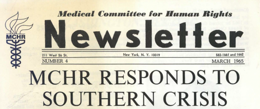 1965 MCHR newsletter: "MCHR Responds to Southern Crisis"