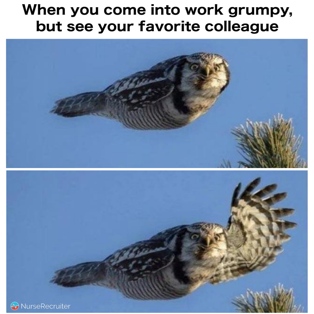 Meme: When you come into work grumpy, but see your favorite colleague