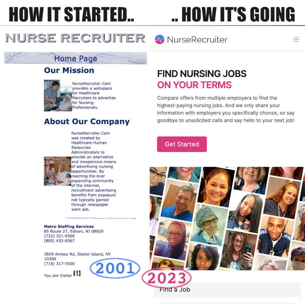The NurseRecruiter.com homepage, back in 2001 ... and now!