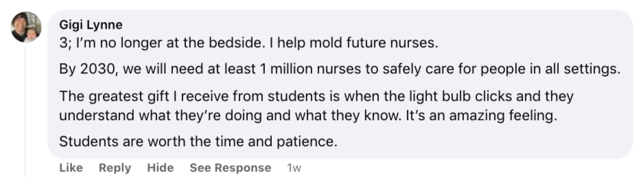 Gigi Lynne Nurses Week comment